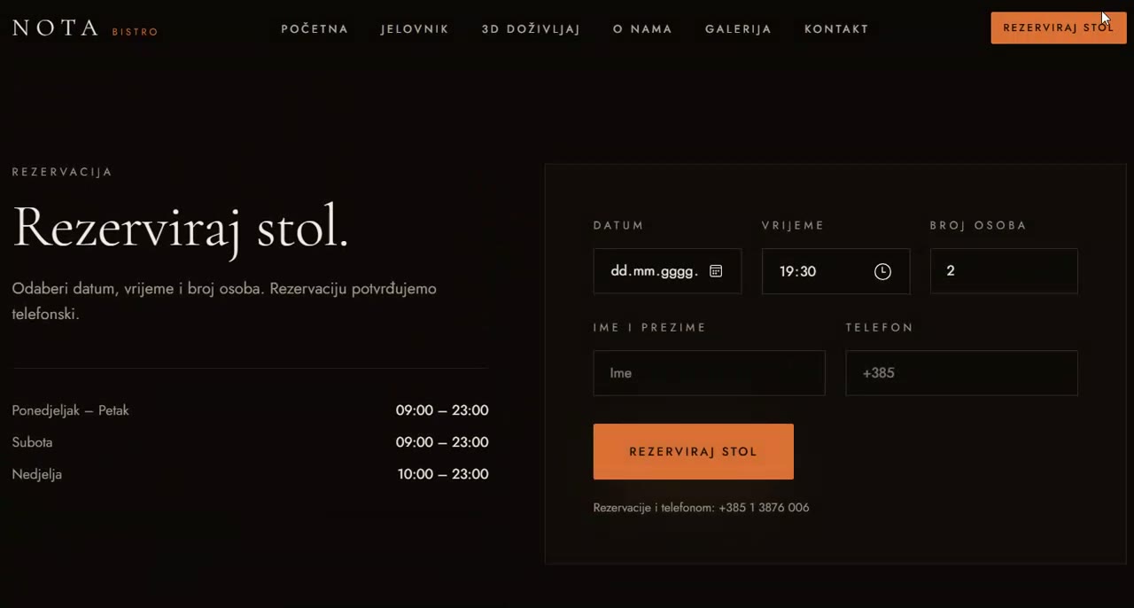 Bistro Nota — Rezervacija stola