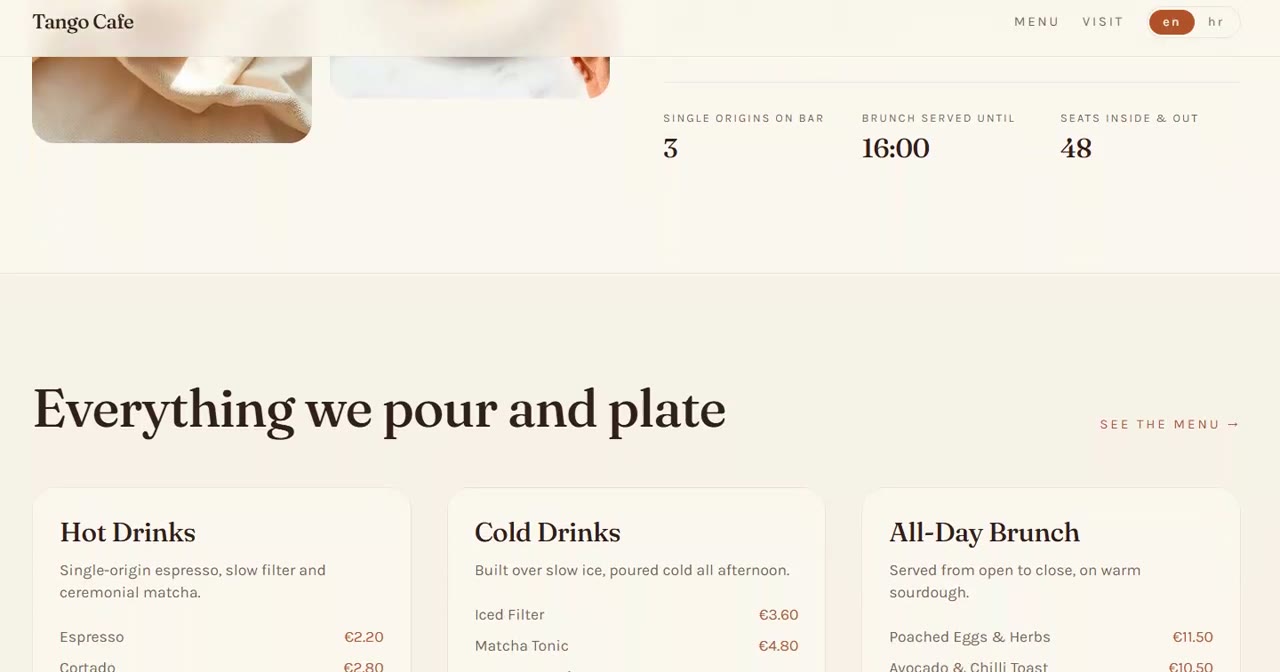 Tango Cafe — Cjenik po kategorijama
