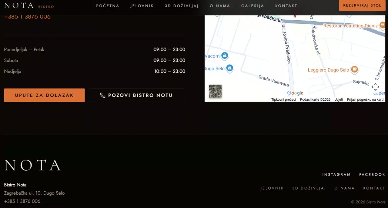 Bistro Nota — Stavke s cijenama i gramažom