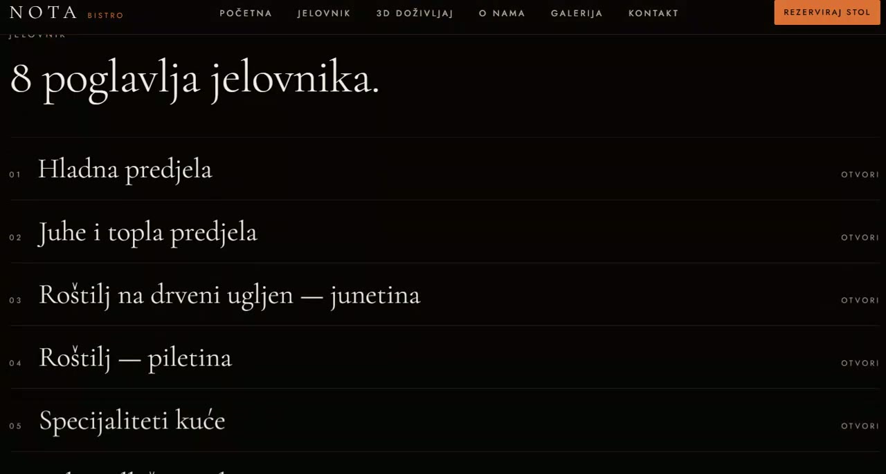 Bistro Nota — Jelovnik u osam poglavlja